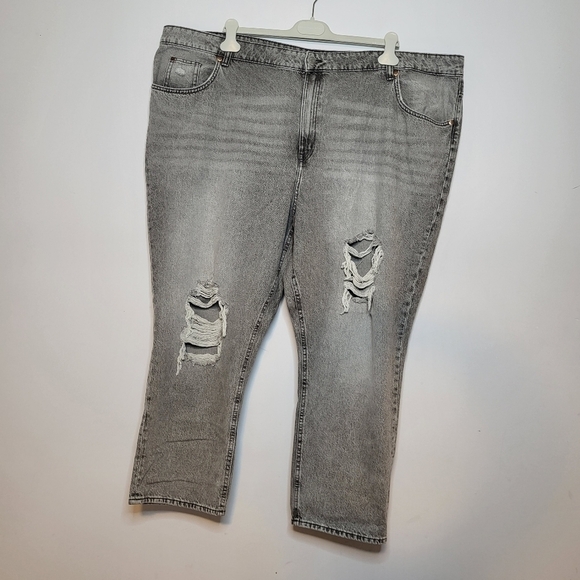 H&M Washed Distressed Grey Straight High Waist Jeans Size 3XL - Picture 1 of 11